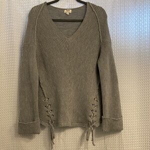 Umgee Gray V-Neck Sweater with Lace-Up Sides